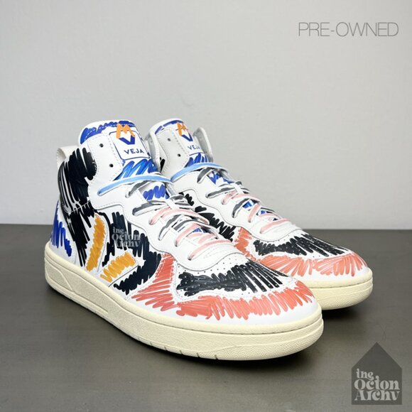 Men Size 45 Marni x Veja V-15 High 'Multicolor Scribble' VQ0202884B Pre-Owned - Picture 1 of 14